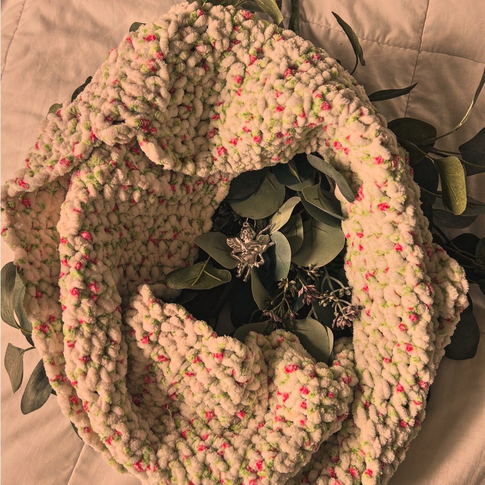 Handmade Scarf - Cream with Pink and Green Accents